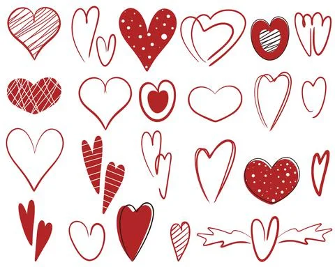 Set of doodle hearts, vector illustration. Ilustración de archivo