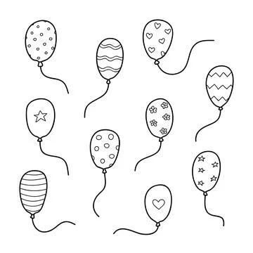 Set of doodle helium balloons. Stock Illustration