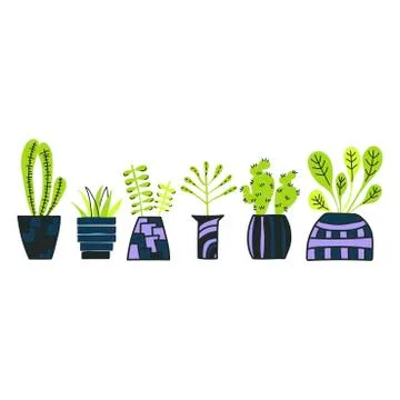 Set of doodle home plants. Vector hand drawn . Stock Illustration