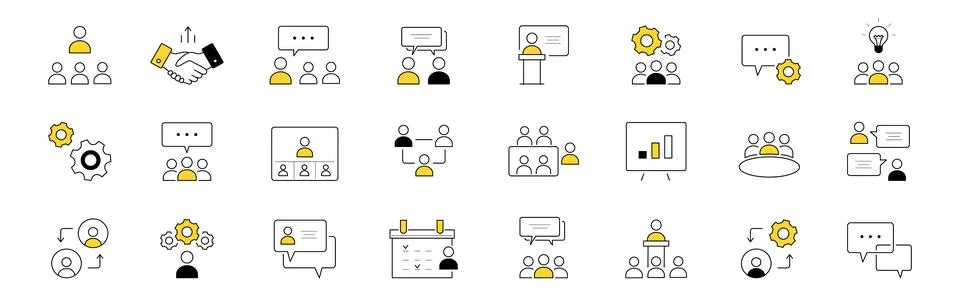 Set of doodle icons business meeting, conference Stock Illustration