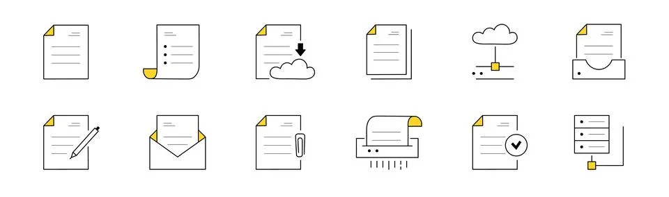 Set of doodle icons work with documents, archive Stockillustratie