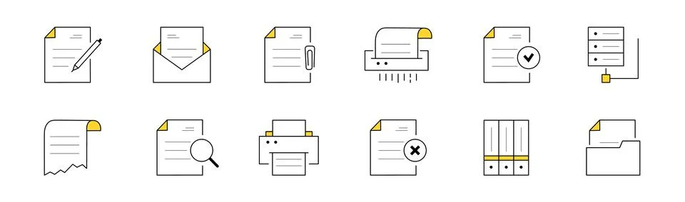 Set of doodle icons work with documents, archive 스톡 일러스트