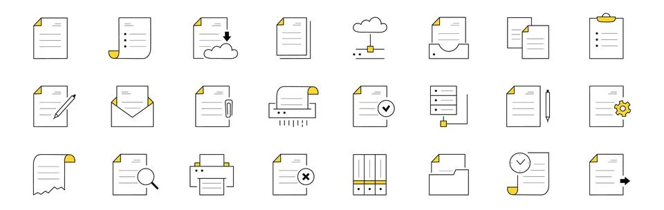 Set of doodle icons work with documents, archive Stock Illustration