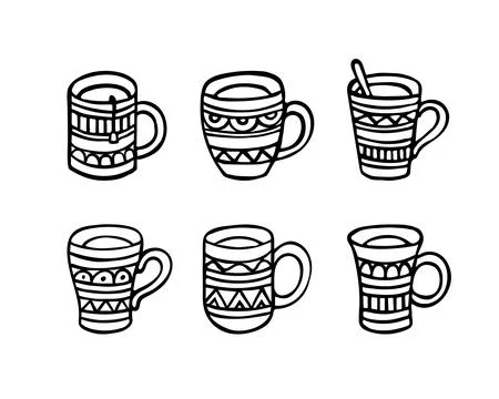 A set of doodle mugs. Vector illustration Stock Illustration