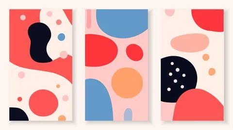 Set doodle pattern backgrounds with abstract organic shapes and blobs. Hand Illustrazione stock