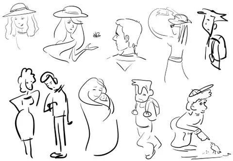 Set doodle people Stock Illustration