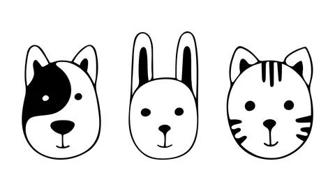 Set of doodle pets on white background. Stock Illustration