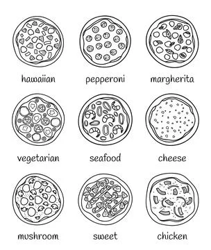 Set of doodle pizza. Stock Illustration
