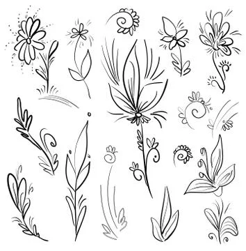 Set doodle plants Stock Illustration
