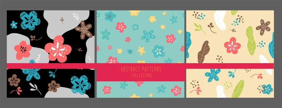 Set of doodle Seamless pattern. vector. spring or summer backdrop. Hand drawn Stock Illustration