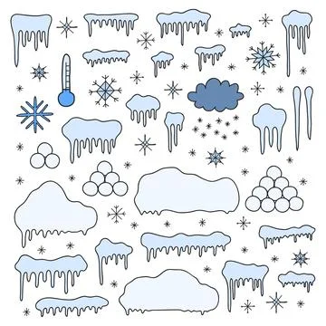 Set of doodle snow winter decorations. Stock Illustration