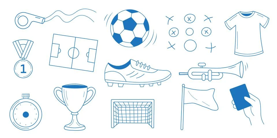 Set of doodle soccer elements. Stock Illustration