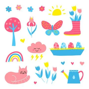 Set of doodle spring icons. Stock Illustration