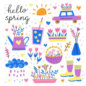 Set of doodle spring icons. Illustrazione stock