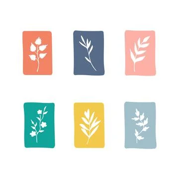 Set of doodle tags with various leaves, herbs, plants Stock Illustration