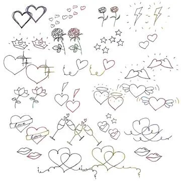 Set of doodle valentine love elements Illustrazione stock