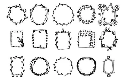 Set of doodle vector circle and square frames. Stock Illustration