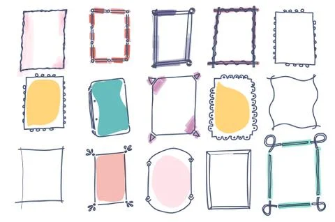 Set of doodle vector frames on white background Illustrazione stock