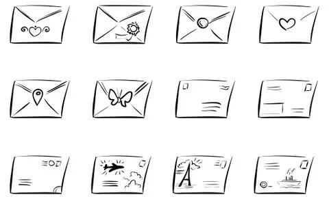 Set doodle vector icons of letters Stock Illustration
