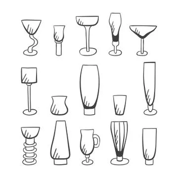 Set of doodle vector stemware Stock Illustration