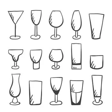 Set of doodle vector stemware Stock Illustration