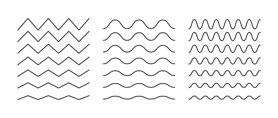Set of doodle wavy, curvy, zigzag lines. Simple black undulate borders Stock Illustration