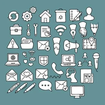 Set of doodle web, computer and drawing icons Stock Illustration