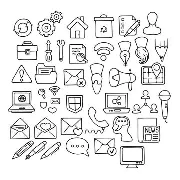 Set of doodle web, computer and drawing icons Stock Illustration