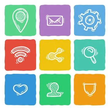 Set of doodle web, computer and connecting icons Stock Illustration