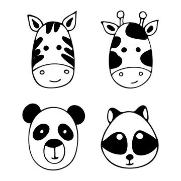 Set of doodle zoo animals. Stock Illustration