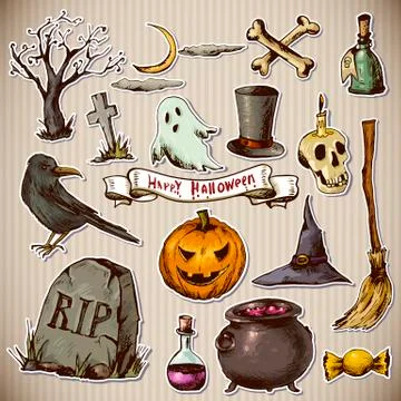 Set of Doodles Design Halloween Elements Illustrazione stock