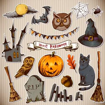 Set of Doodles Design Halloween Elements Stock Illustration