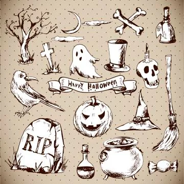 Set of Doodles Design Halloween Elements Stock Illustration