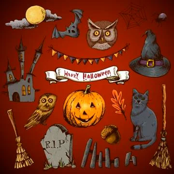 Set of Doodles Design Halloween Elements Illustrazione stock
