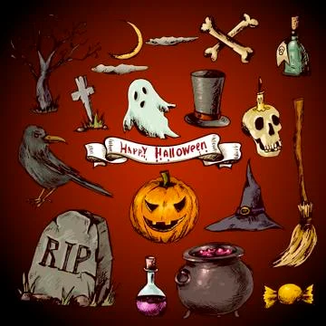 Set of Doodles Design Halloween Elements Stock Illustration