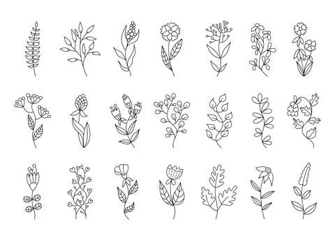Set of doodles flowers. Illustrazione stock