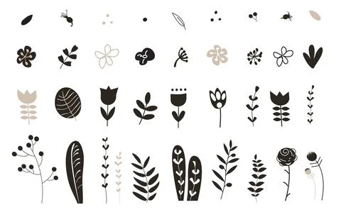 Set of doodles. hand drawn elements - flowers, leaves, plants. for decoration Stock Illustration