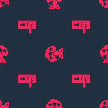 Set Door handle and Five stars rating review on seamless pattern. Vector Illustration