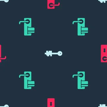 Set Door handle, Old key and Digital door lock on seamless pattern. Vector Stock Illustration