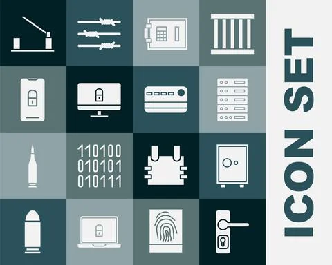 Set Door handle, Safe, Server, Data, Web Hosting, Lock on computer monitor Stock Illustration