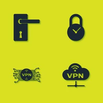 Set Door handle, VPN Network cloud connection, with microchip circuit and Pad Illustration