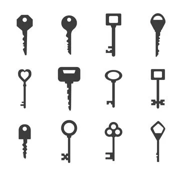 A set of door keys. Vector illustration in flat style. Key silhouettes isol.. イラスト素材