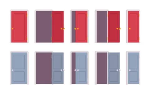 Set of doors in different positions Stock Illustration