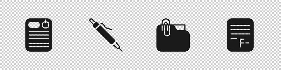 Set Dossier folder, Pen, Document with clip and Exam paper incorrect answers 스톡 일러스트