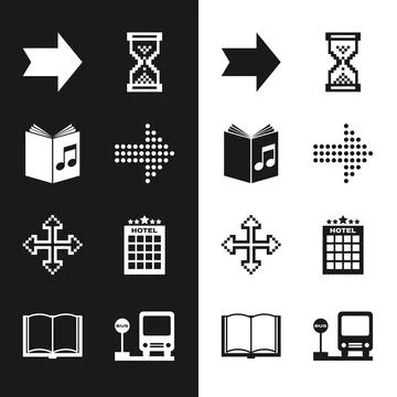 Set Dots arrow, Audio book, Arrow, Hourglass pixel, Pixel arrows in four Stock Illustration