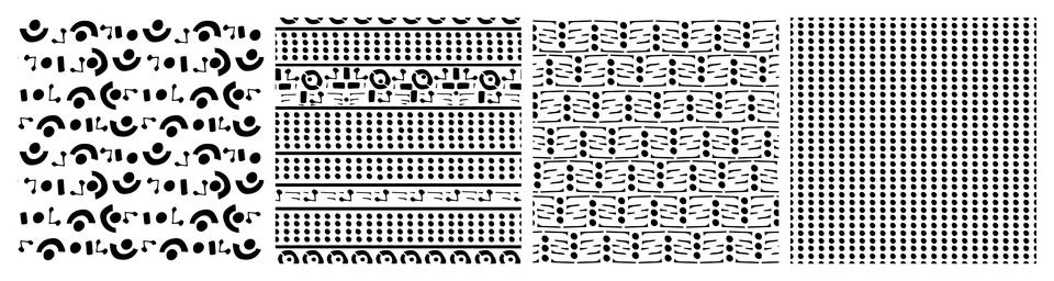 Set of dots doodle circle black seamless patterns on white background. Vector Stock Illustration