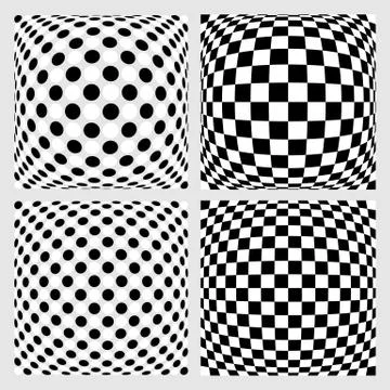 Set of dotted / checkered backgrounds, patterns. Distorted backdrops. Stock Illustration