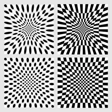 Set of dotted / checkered backgrounds, patterns. Distorted backdrops. Illustrazione stock