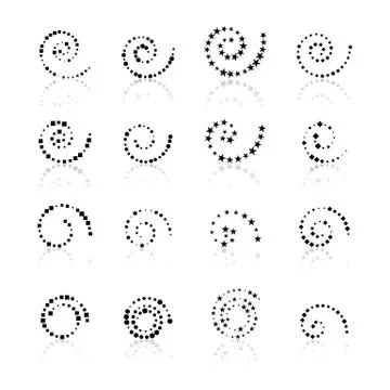 Set dotted spirals, vector illustration. Stock Illustration