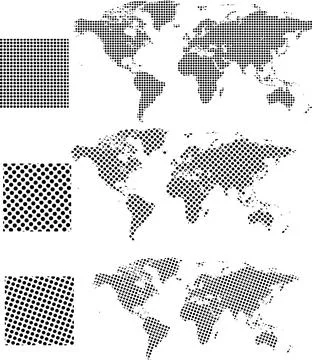 Set of dotted world maps in different resolution. Stock Illustration